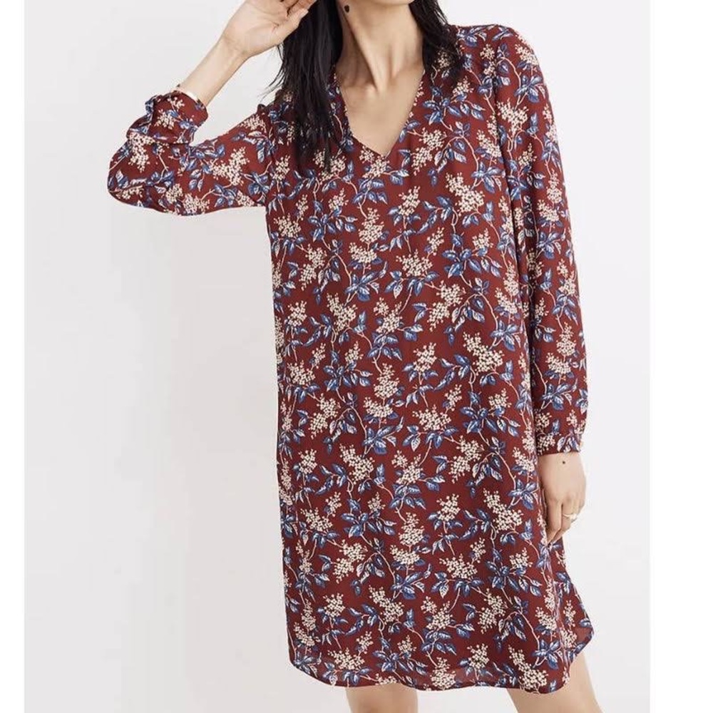 Madewell button back long sleeve oversized shift dress in antique floral